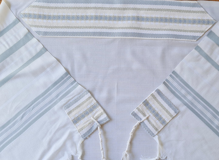 Handmade Wool/Cotton Tallit - Light Blue