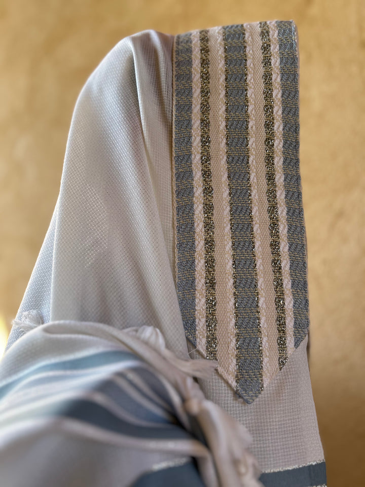 Handmade Wool/Cotton Tallit - Light Blue