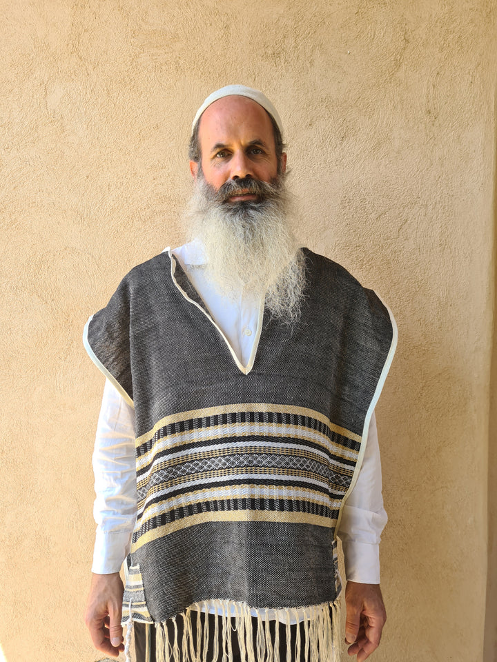 Handmade Tallit Katan - Black Gold and Silver