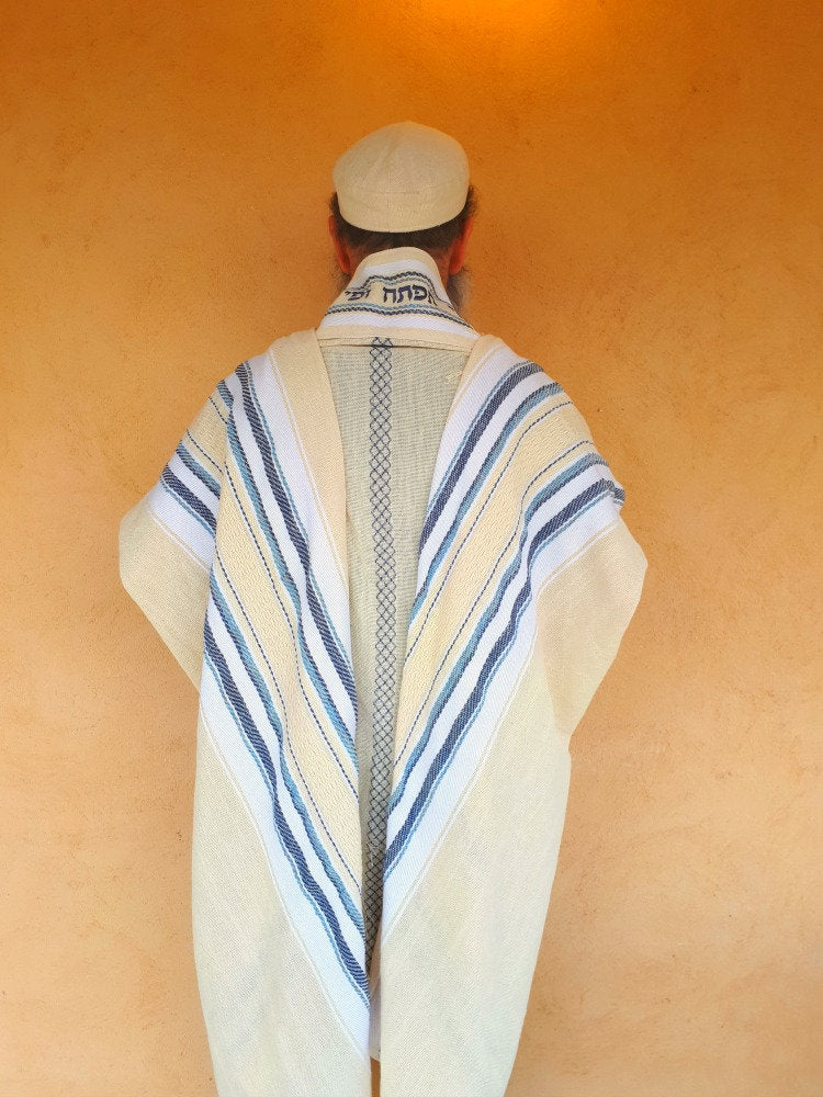 Prayer Shawl Set, Tallit, Jewish Prayer Shawl, Handwoven Tallit, Cotton Tallit, Wedding Tallit, Tallit Man,Jewish White Prayer Shawl Judaica